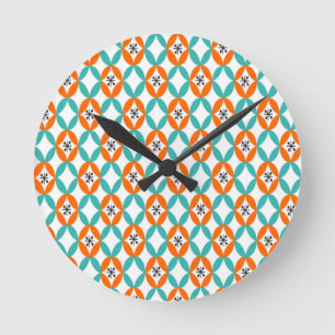 Positive and Negative Space - Orange and Teal Round Clock