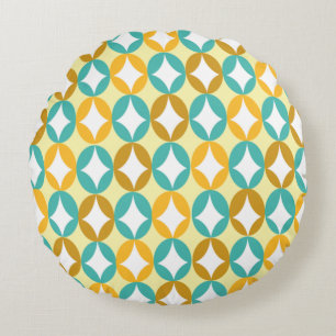 Positive and Negative Space - Turquoise and Yellow Round Cushion
