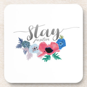 Positive Attitude Quote Lettering Flowers Coaster