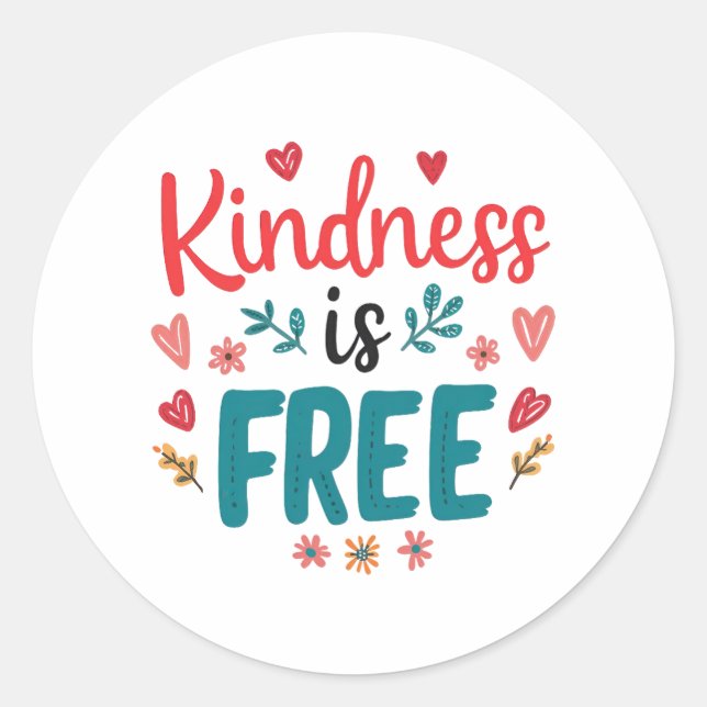 Positive "Be Kind" Message with Hearts Classic Round Sticker (Front)