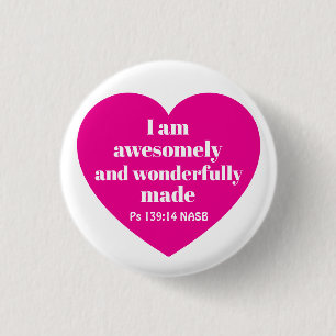 Positive Bible Verse Affirmation Pink Heart Cute 3 Cm Round Badge