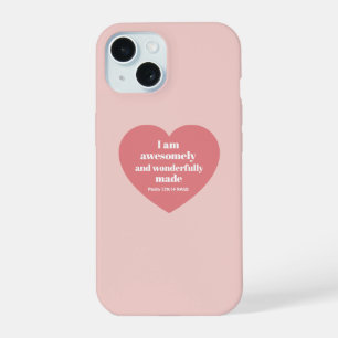 Positive Bible Verse Affirmation Pink Heart Cute iPhone 15 Case