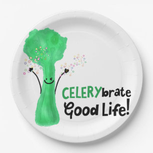 Positive Celery Pun - Celerybrate Good Life Paper Plate