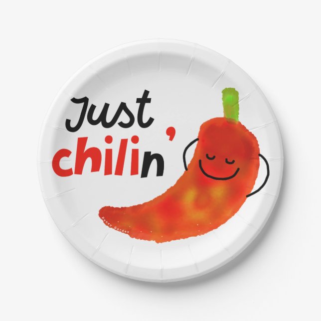 Positive Chilli Pepper Pun - Just Chilin Paper Plate (Front)