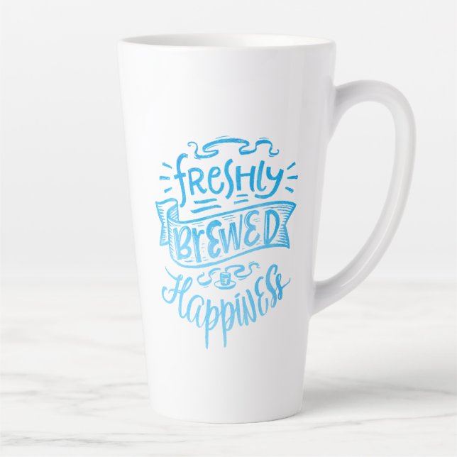 Positive Coffee Quote Blue Calligraphy Tall White Latte Mug (Right)