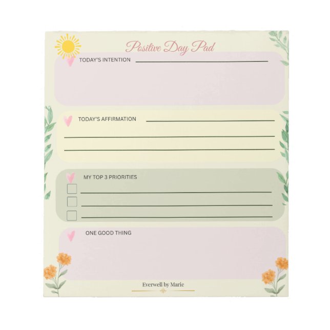 Positive Day Pad - Daily Intention, Affirmation (Front)