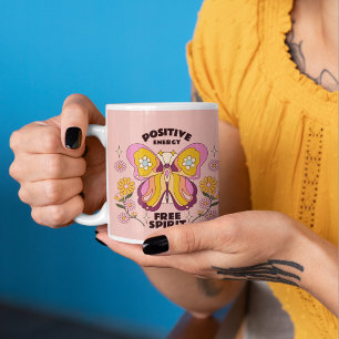 Positive energy Quote Colourful Butterfly Flowers Coffee Mug