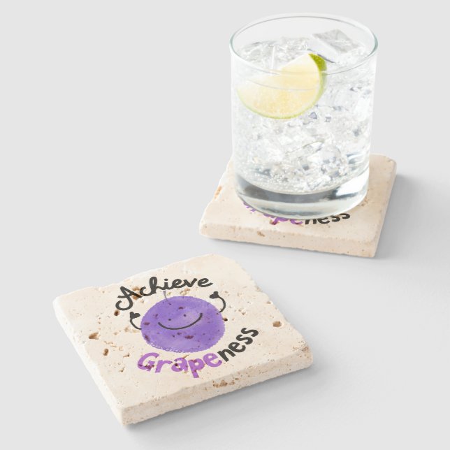 Positive Grape Pun - Achieve Grapeness Stone Coaster (Side)