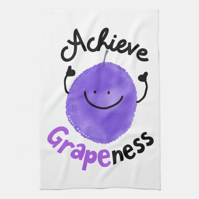 Positive Grape Pun - Achieve Grapeness Tea Towel (Vertical)