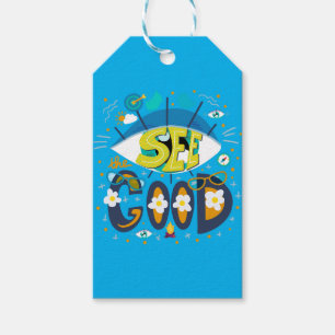 Positive inspirational quote vibrant summer blue gift tags