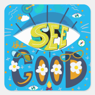 Positive inspirational quote vibrant summer blue square sticker