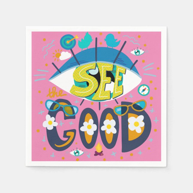 Positive inspirational quote vibrant summer pink  napkin (Front)