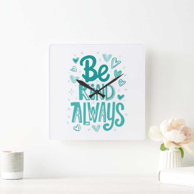 Positive Kindness Matters Typography Square Wall Clock (Home)