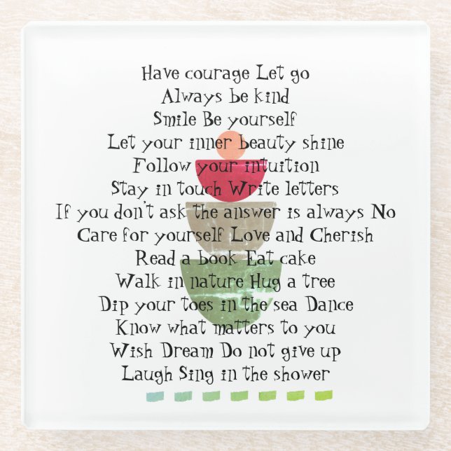 Positive Life Quotes Happiness Abstract White  Glass Coaster (Front)