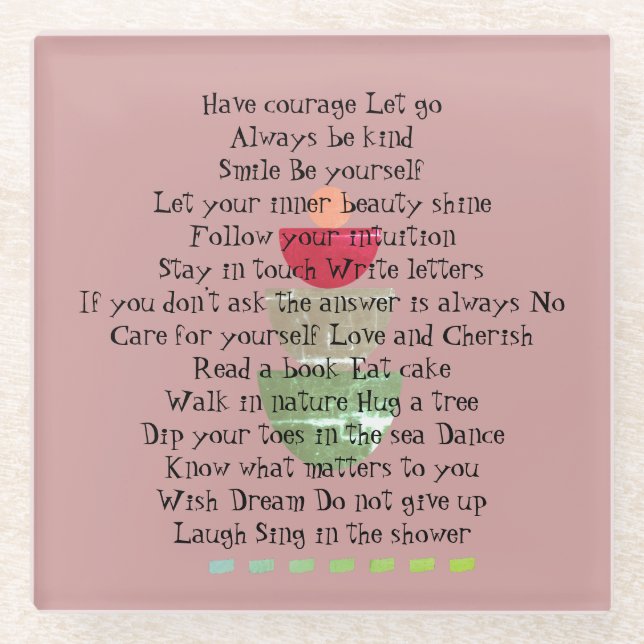 Positive Life Quotes Happiness Pink Abstract  Glass Coaster (Front)