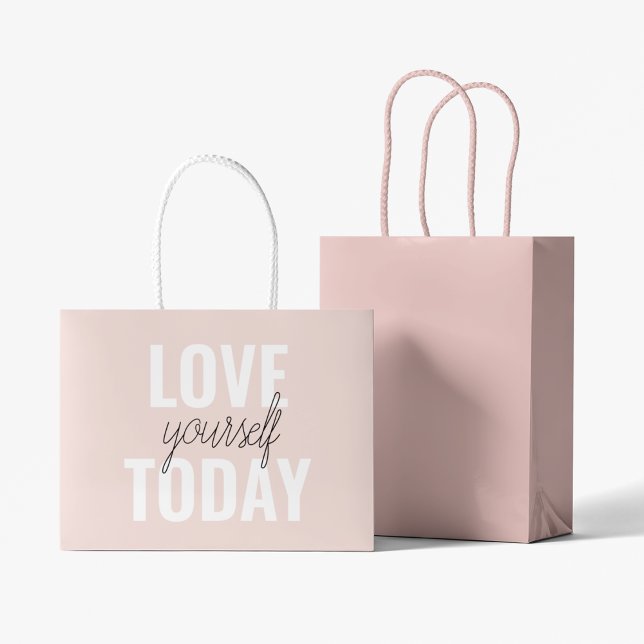  Positive Love Yourself Today Pastel Pink Quote  Large Gift Bag (Creator Uploaded)