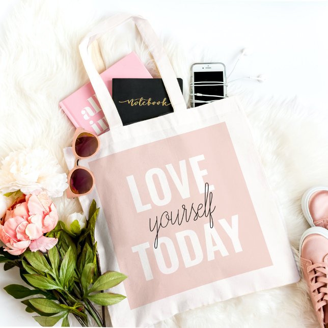  Positive Love Yourself Today Pastel Pink Quote  Tote Bag (Creator Uploaded)