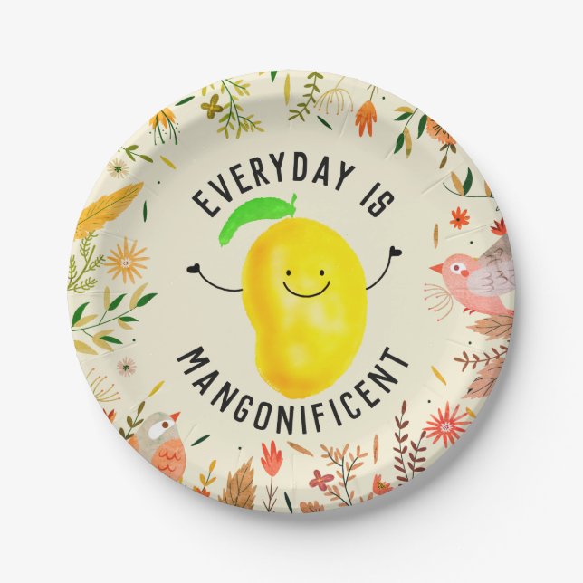 Positive Mango Pun - Everyday is Mangonificent Paper Plate (Front)