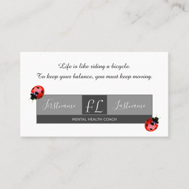 Positive mental health coach ladybug encouragement business card (Front)