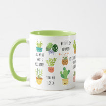 Positive Mind Cute Plants Ceramic Mug - 11oz