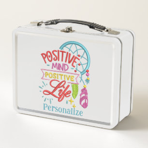 Positive Mind Positive Life Inspirational Quote Metal Lunch Box