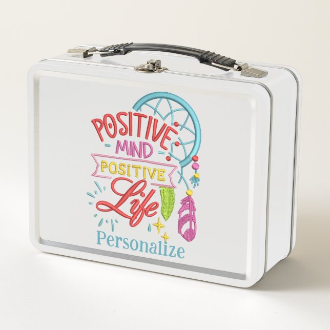 Positive Mind Positive Life Inspirational Quote Metal Lunch Box (Front)