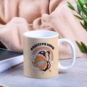 Positive Mind Quote Boho Butterfly Rainbow Retro Coffee Mug