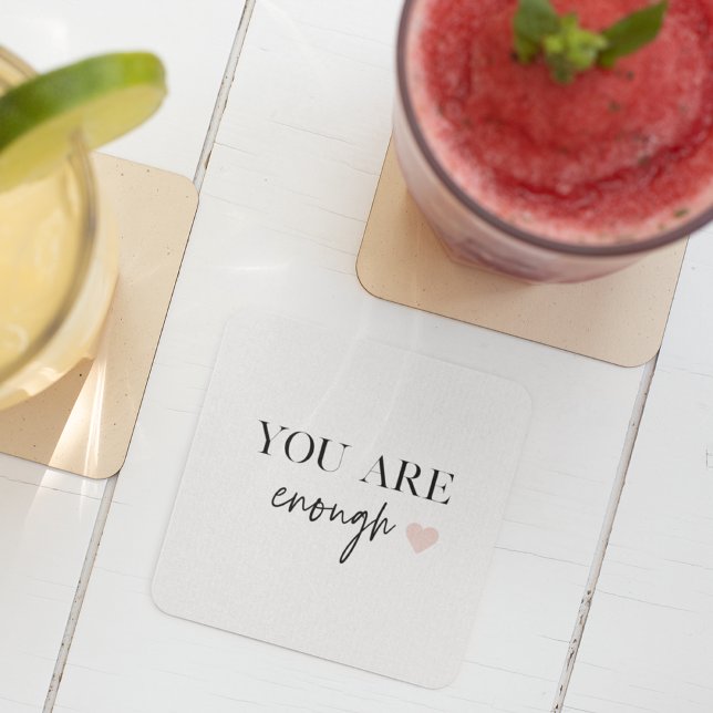 Positive Motivation You Are Enough Quote Square Paper Coaster (Creator Uploaded)