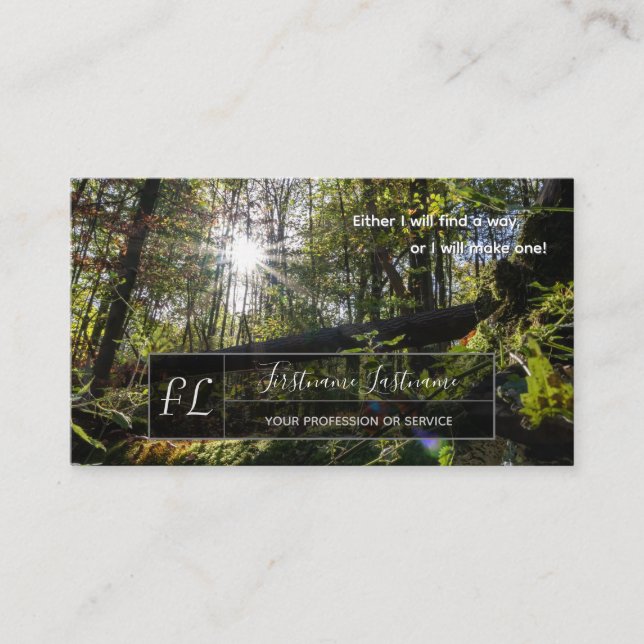 Positive motivational quote sunny forest trail business card (Front)