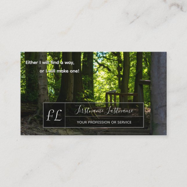 Positive motivational quote with forest trail business card (Front)