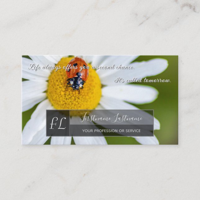 Positive motivational quote with little ladybug business card (Front)