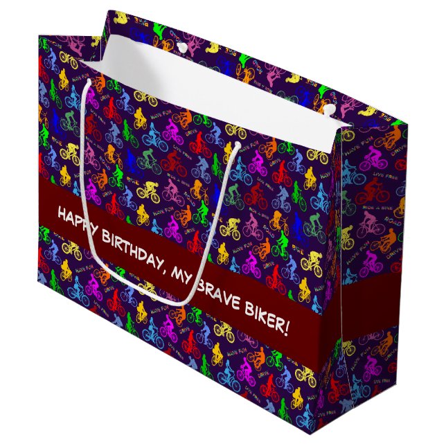 Positive Pattern Of Colourful Bicycle Riders Large Gift Bag (Front Angled)