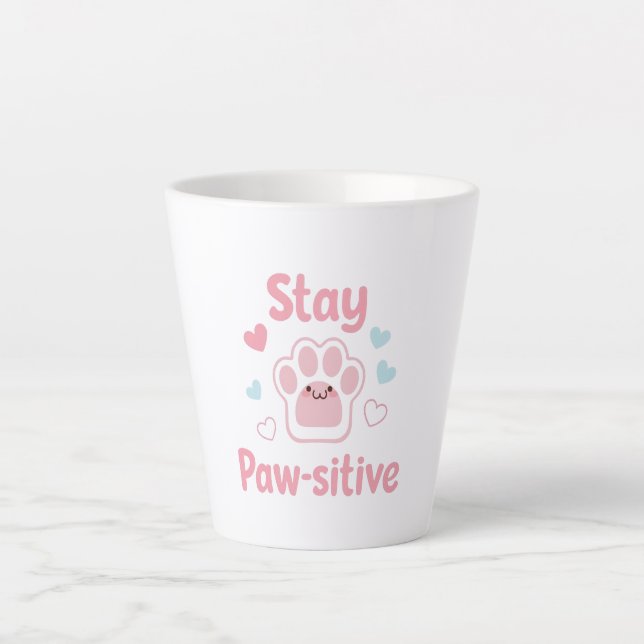 Positive Paw Print with Hearts Latte Mug (Front)