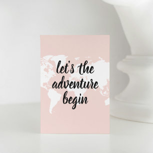 Positive Pink Let's The Adventure Begin World Map  Holiday Card