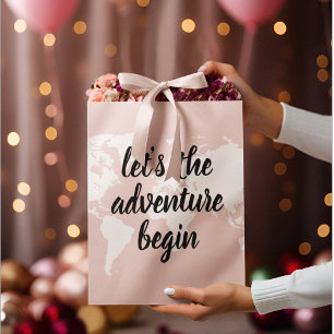 Positive Pink Let's The Adventure Begin World Map Large Gift Bag