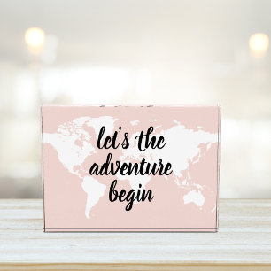 Positive Pink Let's The Adventure Begin World Map Photo Block