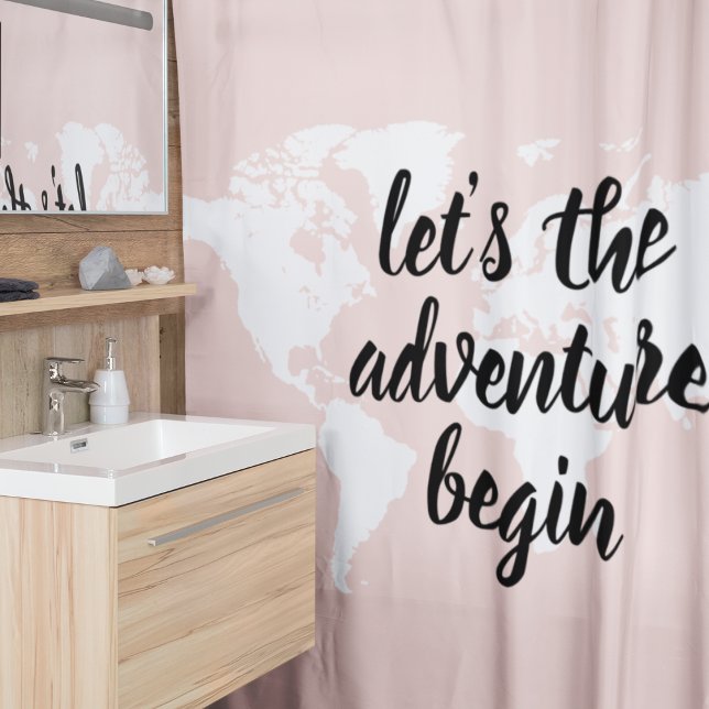 Positive Pink Let's The Adventure Begin World Map  Shower Curtain (Creator Uploaded)
