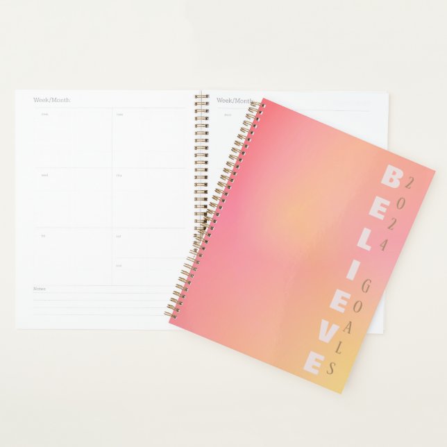 Positive Pink Peach Gradient Aesthetic “Believe” Planner (Display)