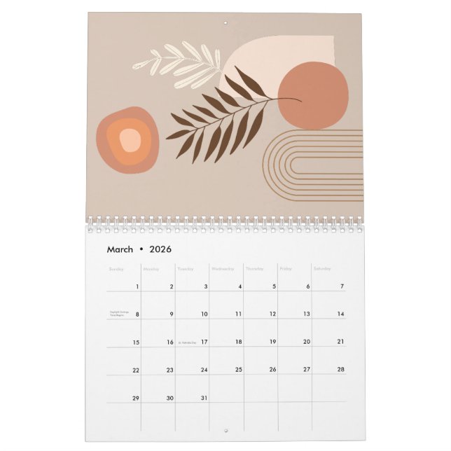 Positive Plant Leaf Boho Sun Arch Calendar (Mar 2026)
