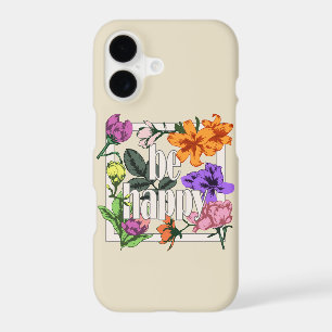 Positive quote Be Happy and garden flowers
