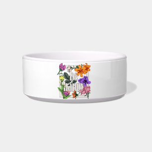 Positive quote Be Happy and garden flowers Bowl
