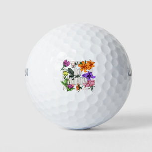 Positive quote Be Happy and garden flowers Golf Balls