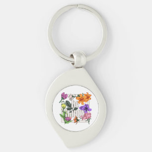 Positive quote Be Happy and garden flowers Key Ring