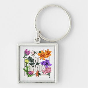 Positive quote Be Happy and garden flowers Key Ring