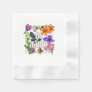 Positive quote Be Happy and garden flowers Napkin