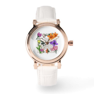 Positive quote Be Happy and garden flowers Watch