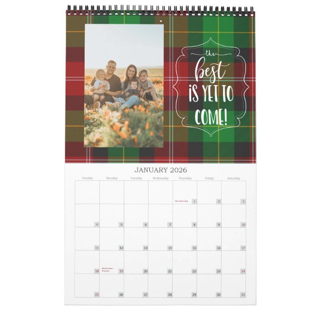 positive quotes family photo calendar tartan plaid (Jan 2026)