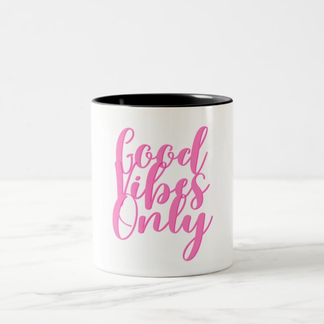 Positive text Good vibes only Two-Tone Coffee Mug (Center)