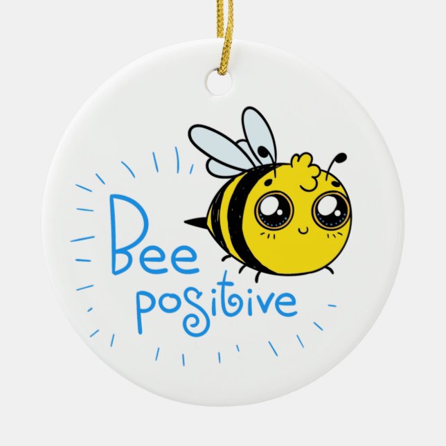 Positive Thinking Bee Positive Cute Bee Ceramic Tree Decoration (Front)