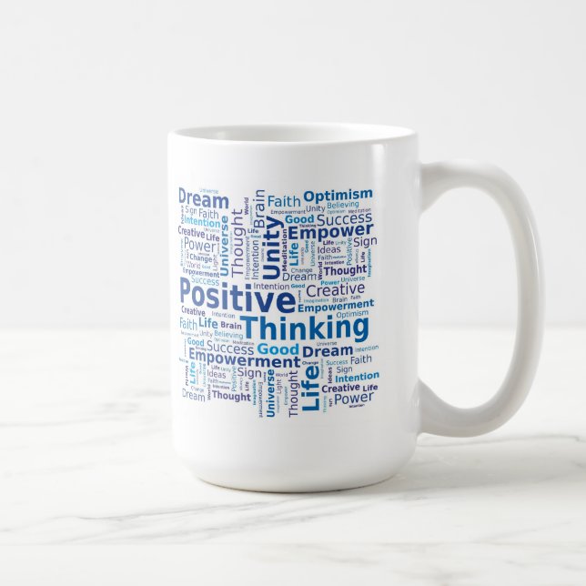 Positive Thinking Word Cloud - Blue Colours Coffee Mug (Right)